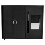 SET GOYAN NEGRO 62200 N (CURPIEL LIBRETA - ACERO INOXIDABLE BOLÍGRAFO - METAL TARJETERO)